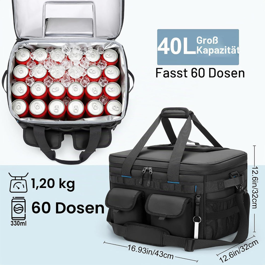 Kühltasche Gross, 40L Grosse Isolierte Kühlbox Faltbar, wasserdichte Tragbare Auslaufsichere Thermot