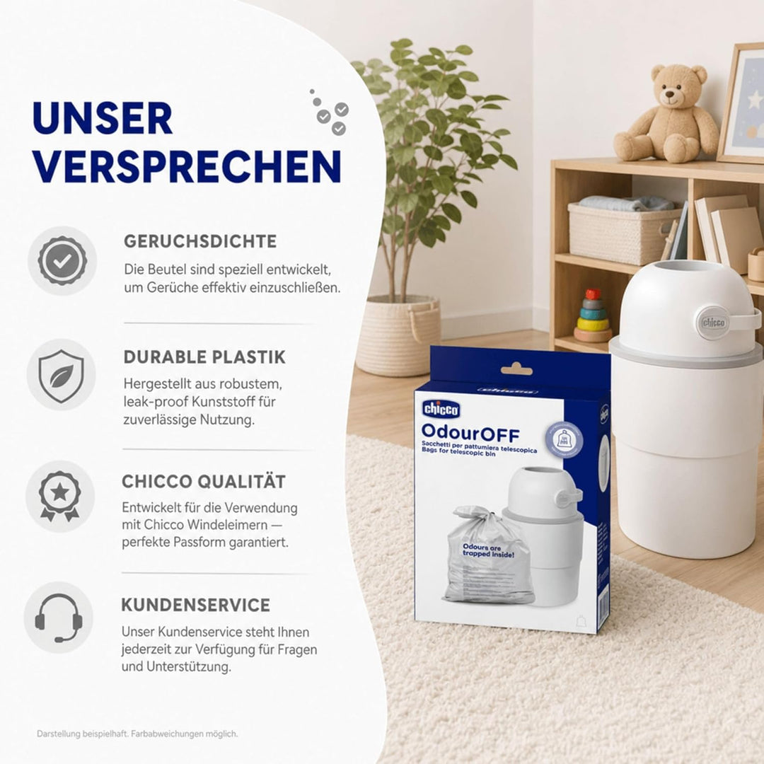 Chicco Windeleimer Nachfüllpack & Windel Blaubaer | geruchsdichte & auslaufsichere Beutel | Für saub