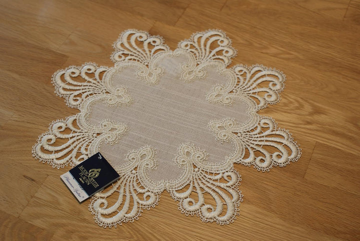 Plauener Spitze by Modespitze 3086L_11_32 Tischdecke Design Nizza, 11 cm breite Spitze, 32 cm rund,