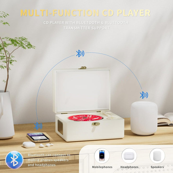 Yintiny Wiederaufladbarer CD-Player aus Leder mit Lautsprechern; Bluetooth-Sender; Festival-Geschenk