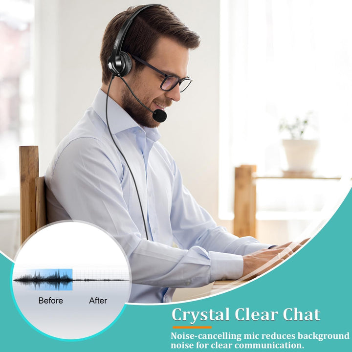 3,5mm Klinke Headset Handy mit Mikrofon Noise Cancelling & Lautstärkeregler, Kopfhörer PC für FritzF