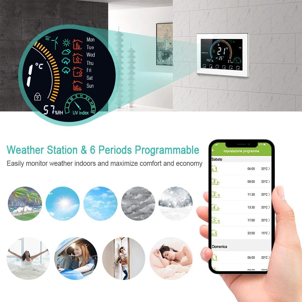 Irishom WiFi Raumthermostat für Gaskessel Thermostat mit 4,8 Zoll LCD-Bildschirm 5+1+1 Programmierba
