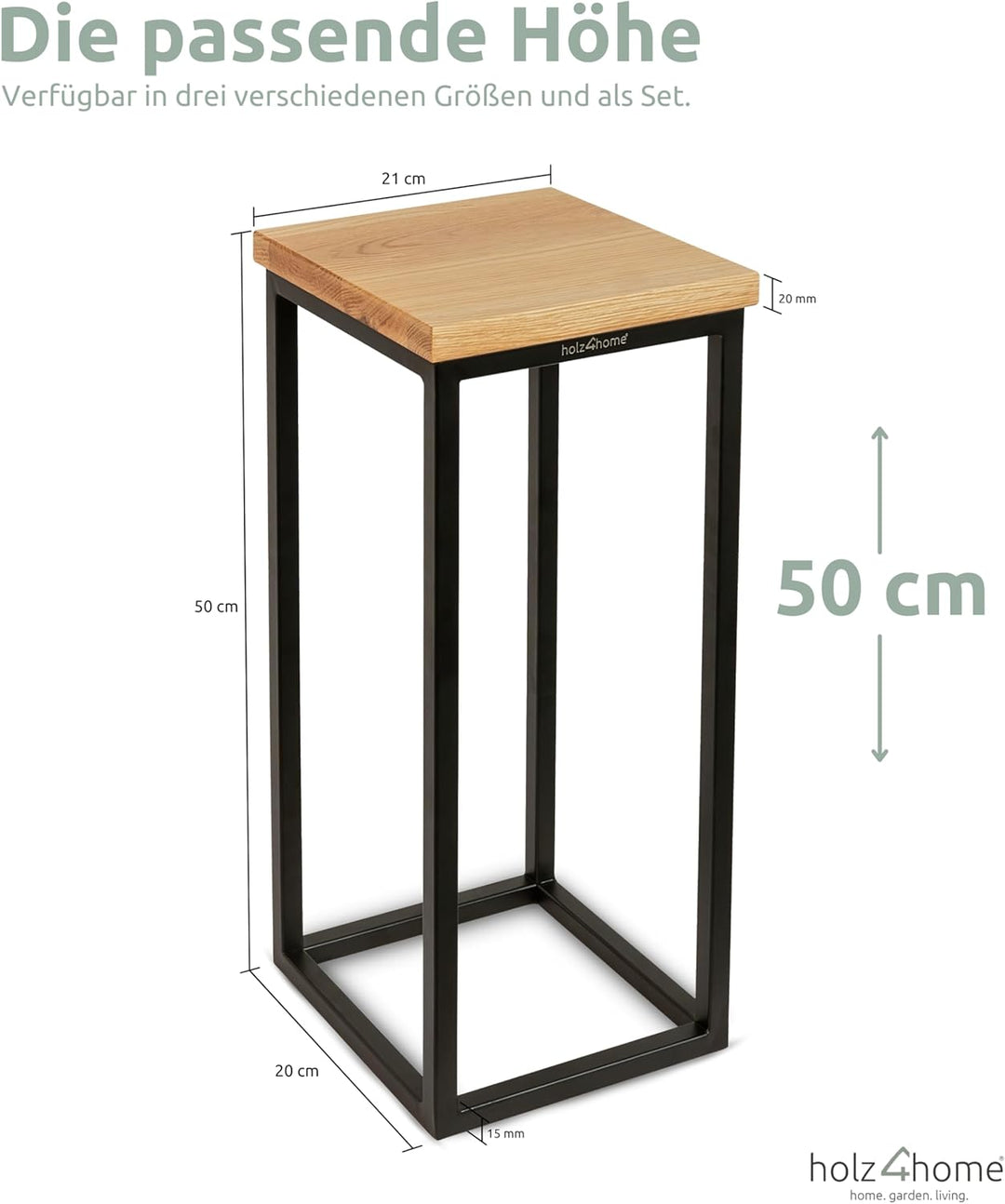 holz4home® Dekoständer-Set 3-tlg. in schwarz aus Massivholz Eiche I Natur Geölt I Höhen: 50/70/90 cm