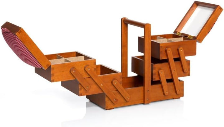 Prym 612550 Holz dunkel M mit Stoff Nähkasten, braun