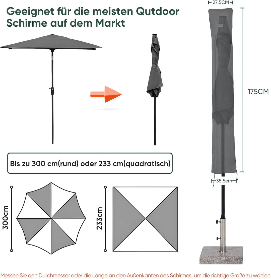 Sekey Schutzhülle für Ø 300 cm Sonnenschirm, Abdeckhauben für Sonnenschirm Dunkelgrau 175 x 27,5/35,