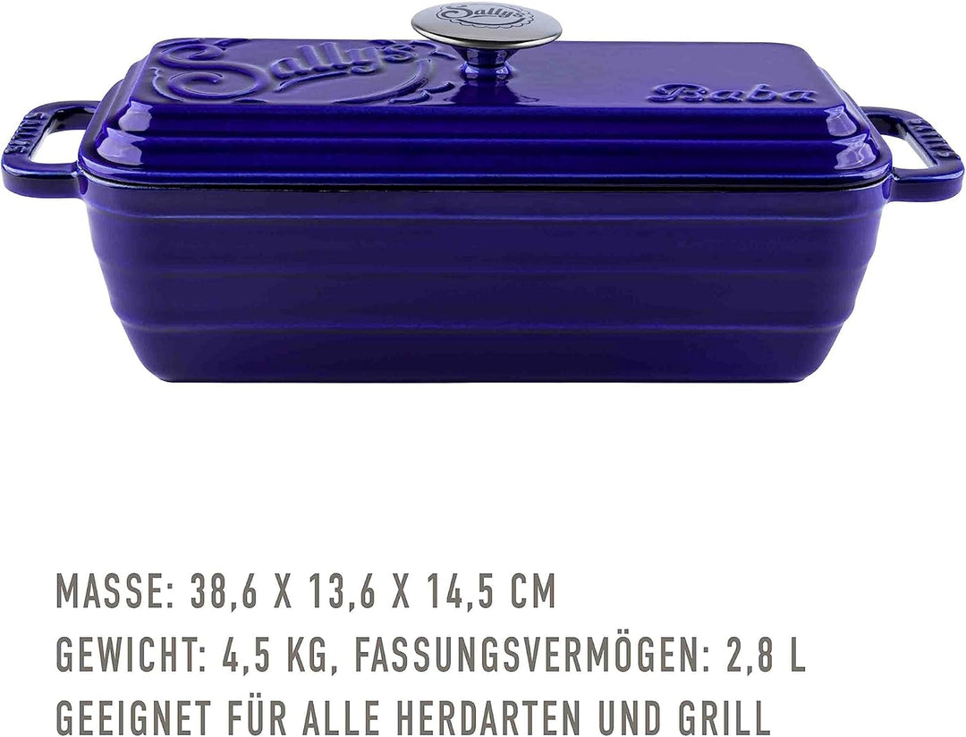 Sallys Gusseisen Brot- Backform Baba - Inklusive Brotskalpell (Royal Blue Majolika), Royal Blue Majo