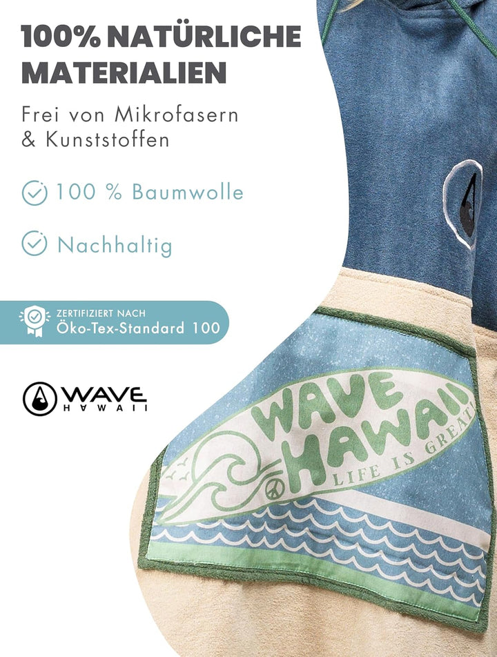 WAVE HAWAII Curitiba Surfponcho für Körpergrössen von 170-200 cm Poncho 100% ÖKO Baumwolle Velours U