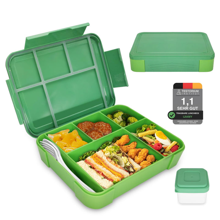 IJIAMY Brotdose Kinder mit Fächern, 1300ml Jausenbox Kinder, Auslaufsicher Bento Box, Lunchbox Kinde
