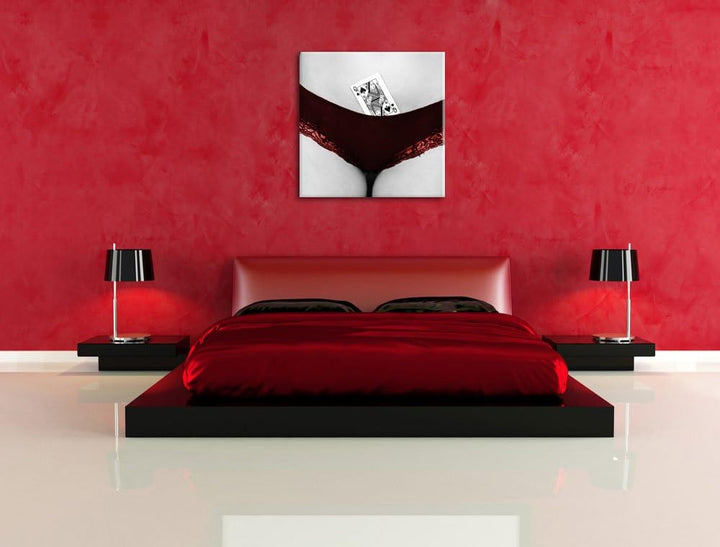 Pixxprint Spielkarte in Höschen von Frau als Leinwandbild/Grösse: 70x70 cm/Wandbild/Kunstdruck/ferti