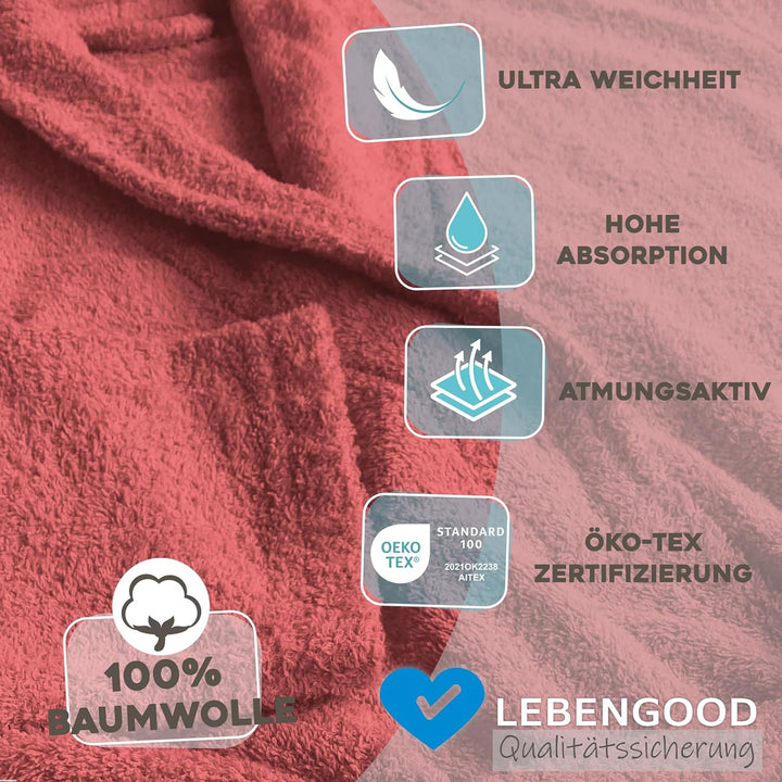 LEBENGOOD Bademantel für Damen, Herren, Unisex, Frottee 100% Baumwolle 400 gr, Flauschig, Kuschelig,