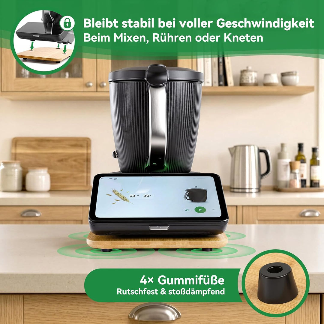 Gleitbrett für Thermomix TM7, Rollbrett aus 15mm Bambus für Thermomix mit Rollen &amp; Gummifüssen, stab