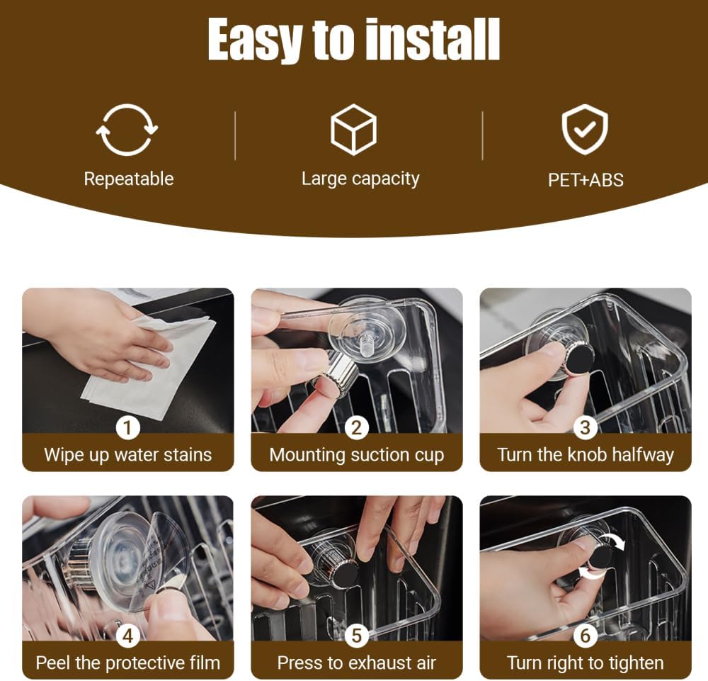 DONGKER Schwammhalter Platzsparender, 1 Stuck Transparent Spülbecken-Organizer mit Saugnapf, Kunstst
