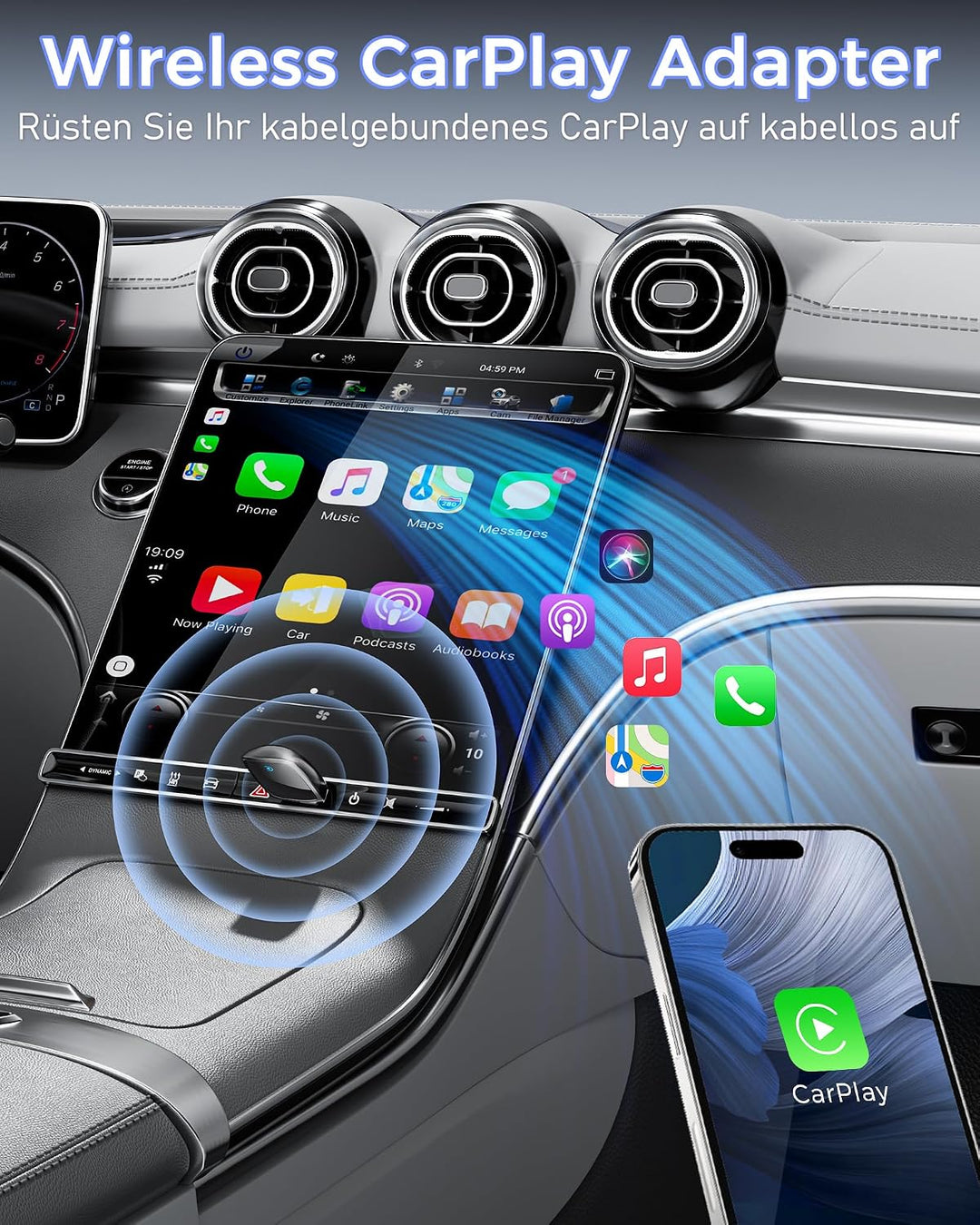 2026 Wireless Carplay Adapter,Kabellos CarPlay Adapter für iPhone Schwarz, Schwarz