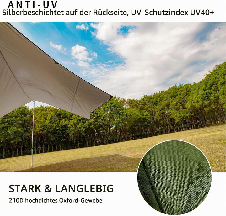 Unigear Zeltplane wasserdicht, 350x290cm/450x420cm sechseckig Tarp mit Ösen + 6 Aluminium Erdnägel+