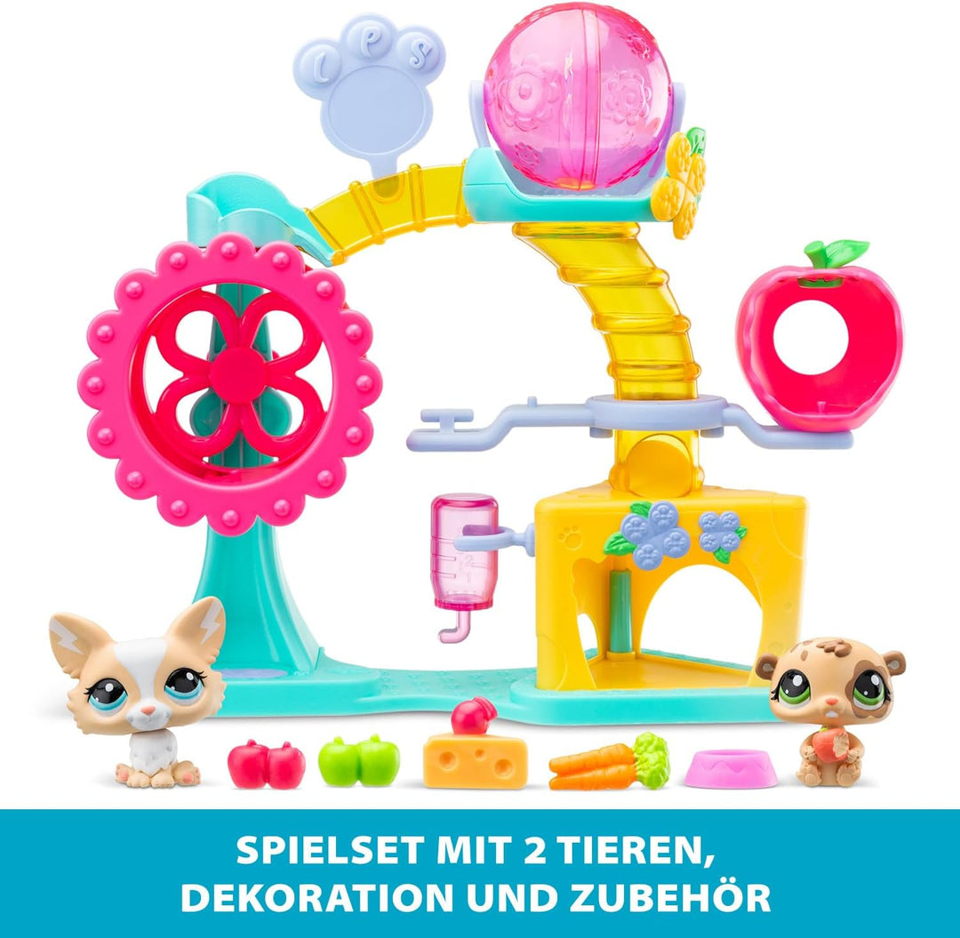BANDAI Littlest Pet Shop - Fun Factory Set - Spielset mit 2 Tieren, Dekoration und Zubehör - Niedlic