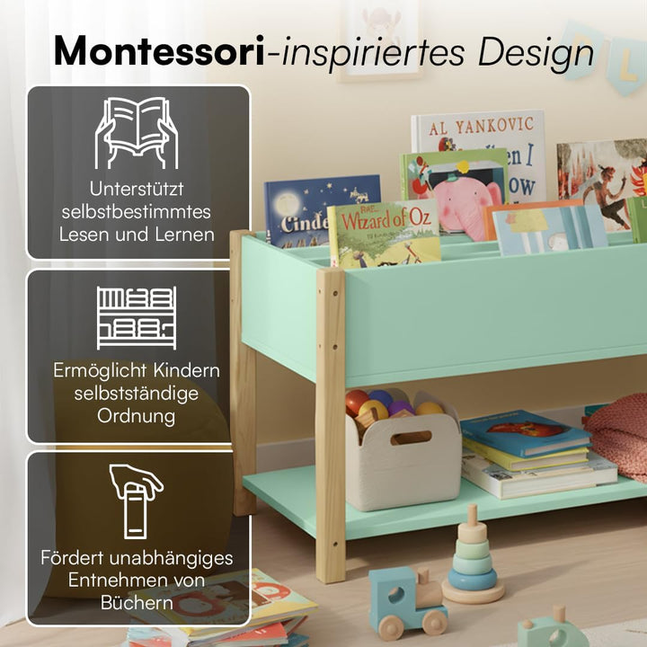 Bellabino Teme Bücherregal Kinderzimmer – Kinderbücherregal mit 4 Fächern – Montessori Bücherregal m