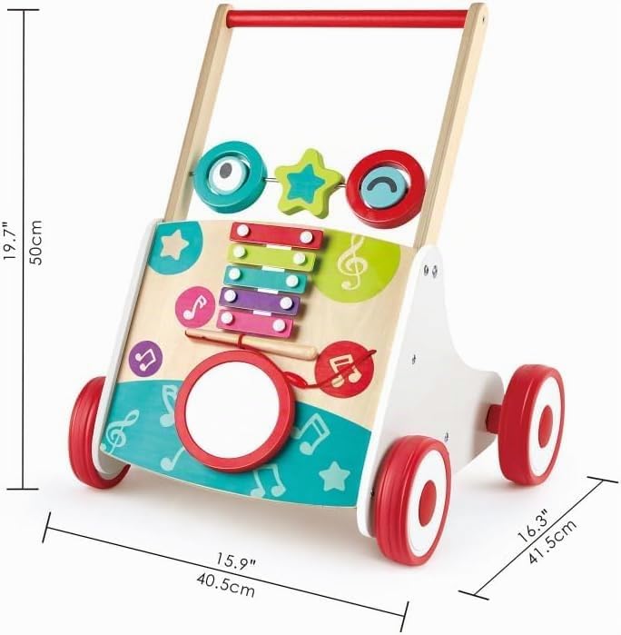 Hape My First Musical Walker, Wooden Push Along Baby Walker Trainer with Music Box & Activities, 10