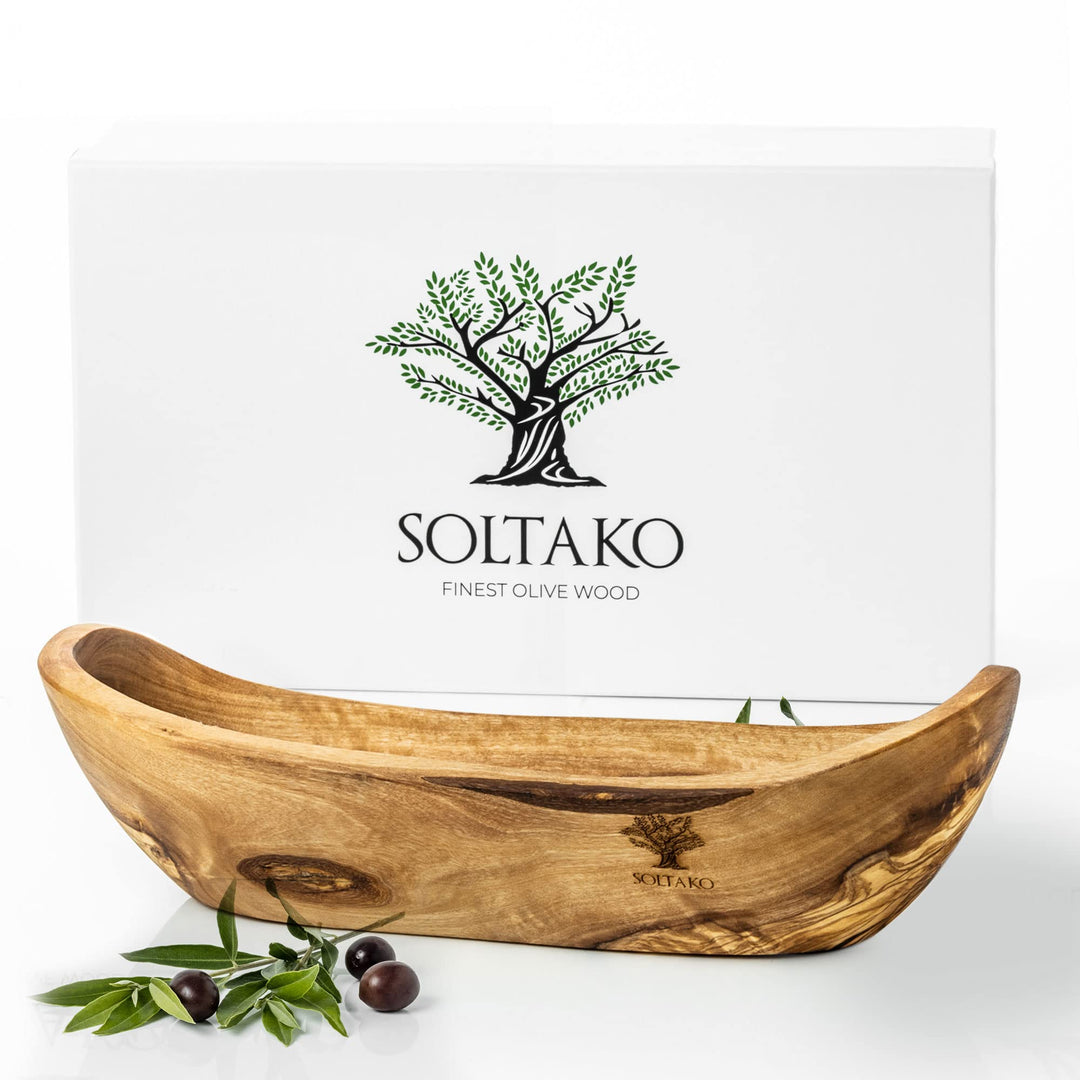 SOLTAKO Olivenholz Schale länglich Le Boulanger M (25-29 cm) rustikale Schale aus Oliven Holz 1 M, 1