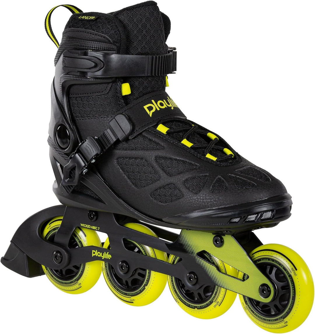 Playlife Inline Skates Lancer Black 84, Schwarz, Unisex für Herren und Damen 84mm/82A Rollen, ABEC 7