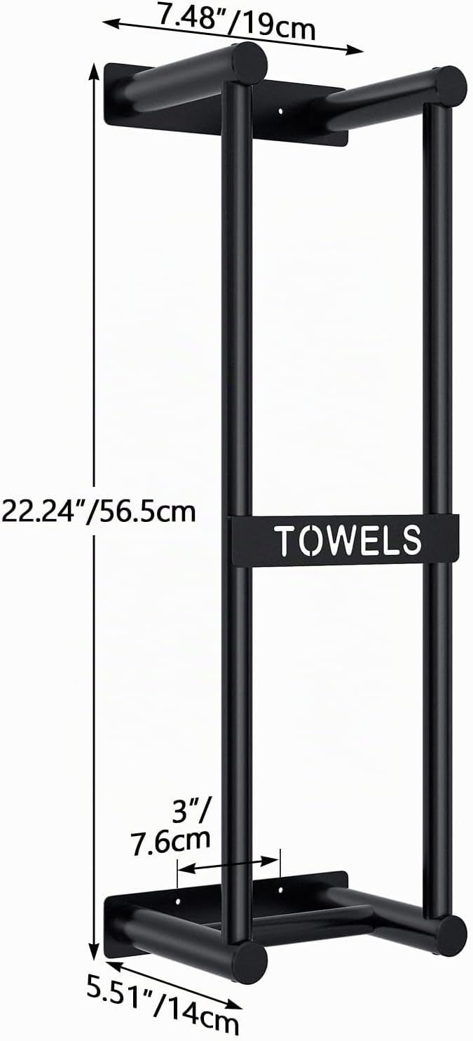STWWO Handtuchregal Badezimmer Wand Handtuchhalter Schwarz 56cm Gästehandtuchhalter Wandmontage 3X G