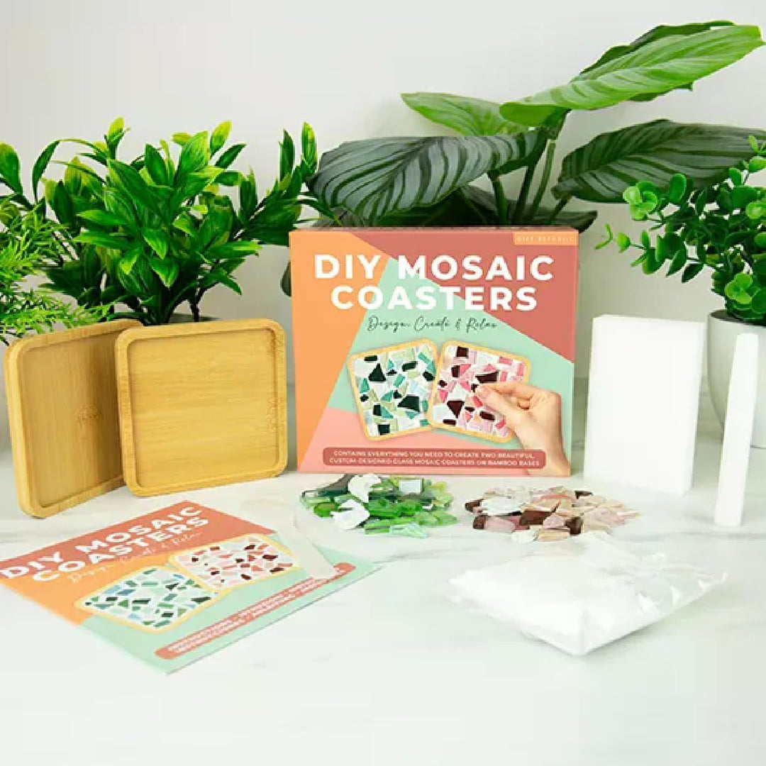 DIY Mosaik Untersetzer Kit - Machen Sie 2 Glasfliesen-Untersetzer, komplettes Bastelset mit Bambusba