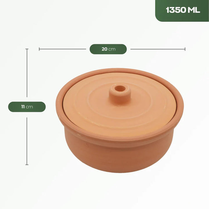 Premium Terrakotta-Schmortopf mit Deckel 1,35L | Handgefertigter unglasierter Tontopf (Güveç) für Of