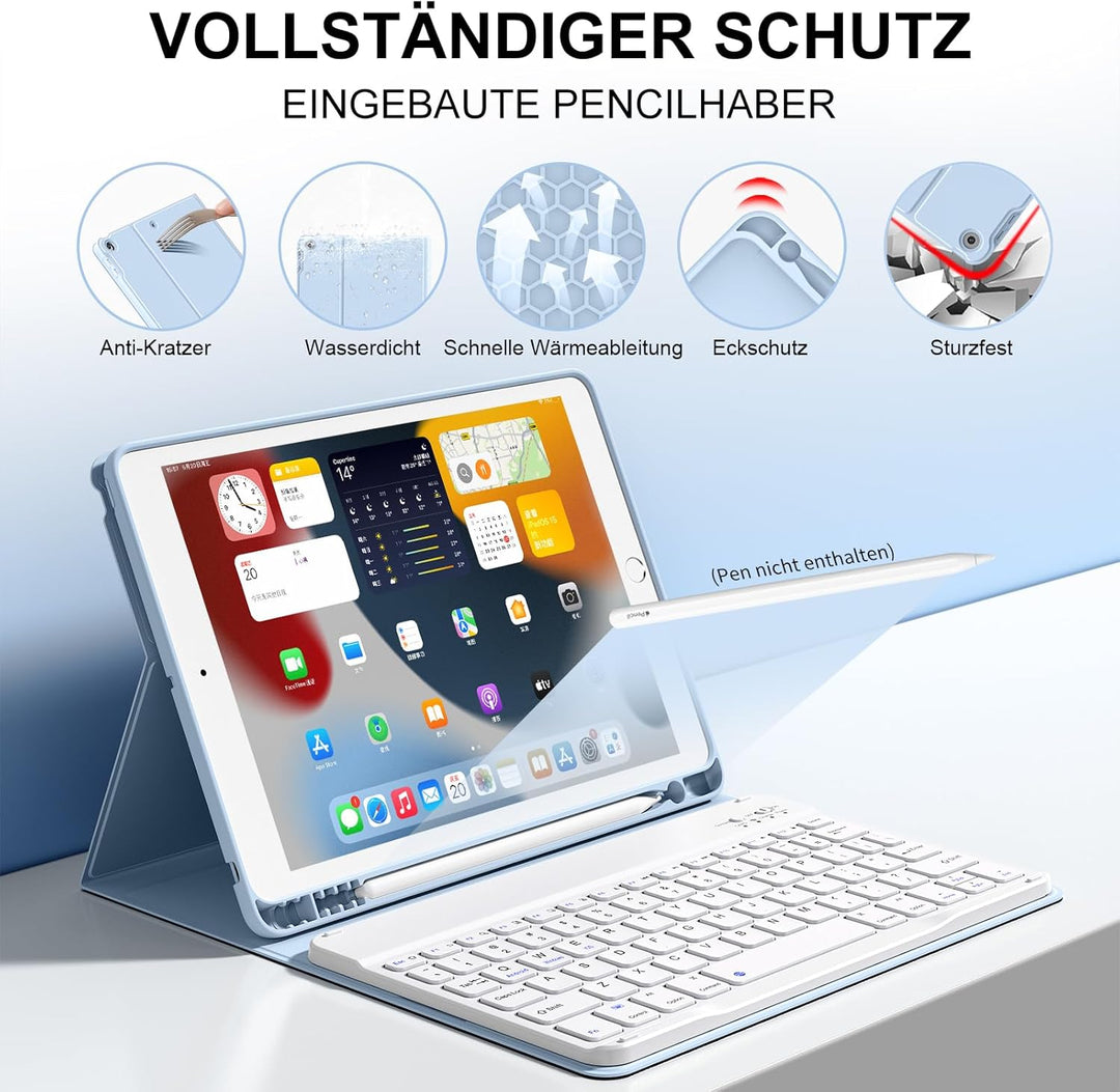 Tastatur Hülle für iPad 9./ 8./ 7. Generation (2021/2020/2019) mit Stifthalter, Soft TPU Schutzhülle
