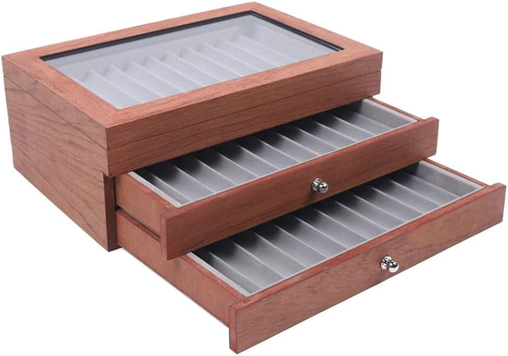 WindWilder Stifthalterbox mit vitrine für 34 Stifte, Rosenholz Holzstifte Pen Display Box mit Anzeig