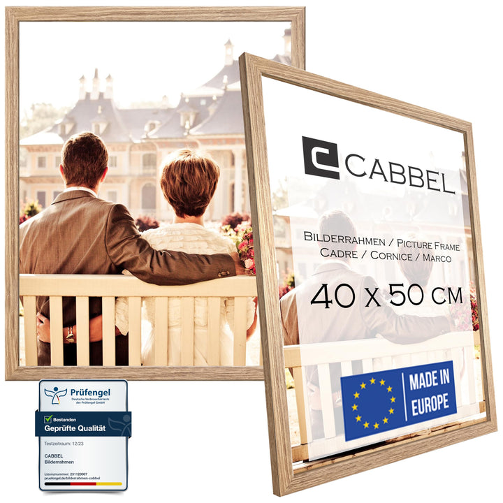 CABBEL Doppelpack (2er Set) Bilderrahmen 40x50 cm, Eiche, stabiles MDF-Holz Rahmen, bruchsicherem Pl