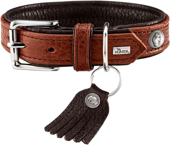 HUNTER CODY Hundehalsband, Leder, rustikal, weich, 50 (S-M), dunkelbraun/cognac Dunkelbraun 50 (S-M)
