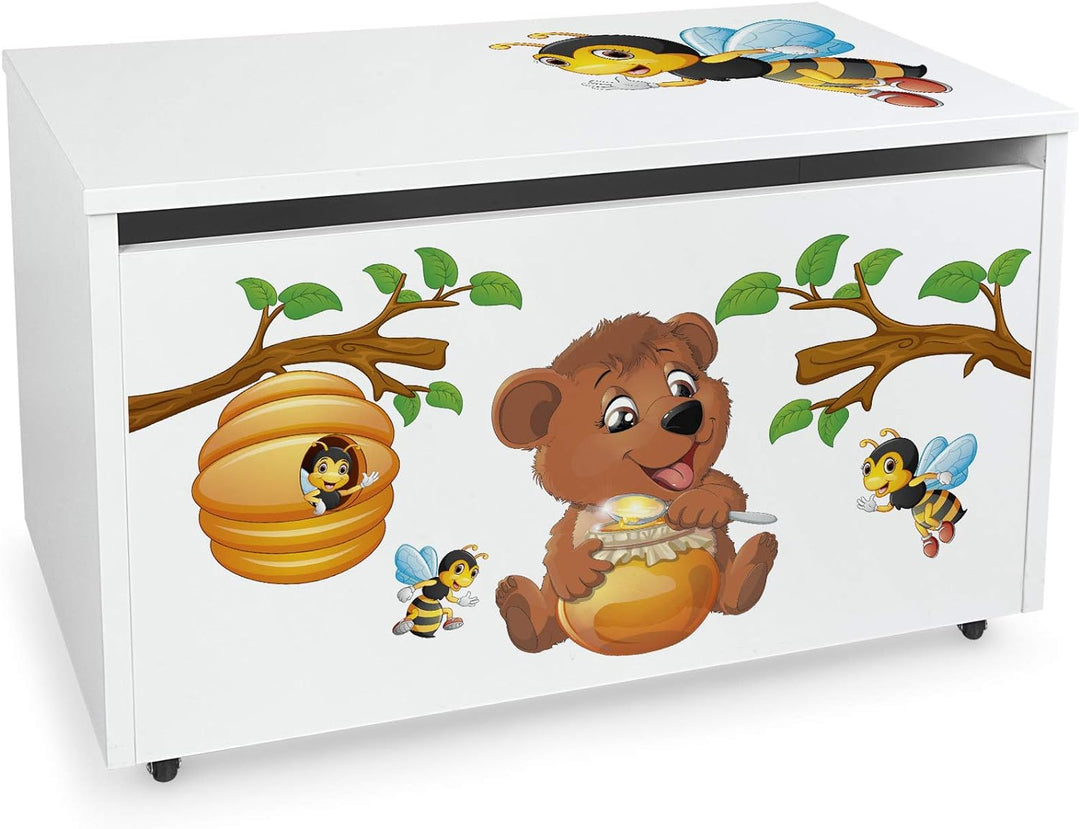 Leomark grosse Holzspielzeugkiste auf Rädern, Sitzbank mit Stauraum, Spielzeugkiste mit Deckel, XXL