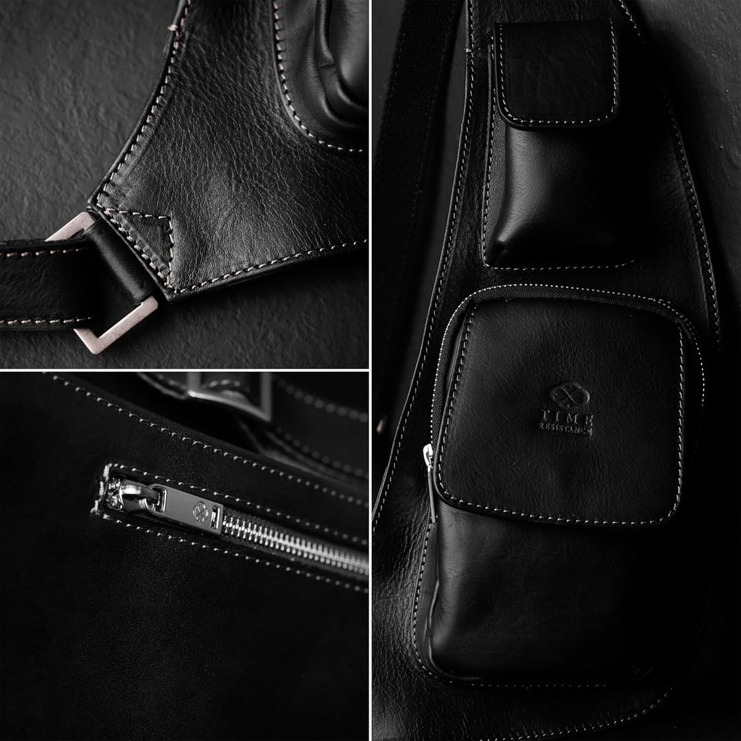 Time Resistance Brusttasche Leder - Damen und Herren Bauchtasche - Sling Bag - 100% Leder - Italieni