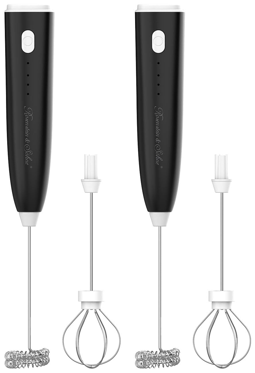 Rosenstein & Söhne Milchaufschäumer-Stick: 2er-Set 2in1-Akku-Milchaufschäumer, 800 mAh, 3 Stufen, 2