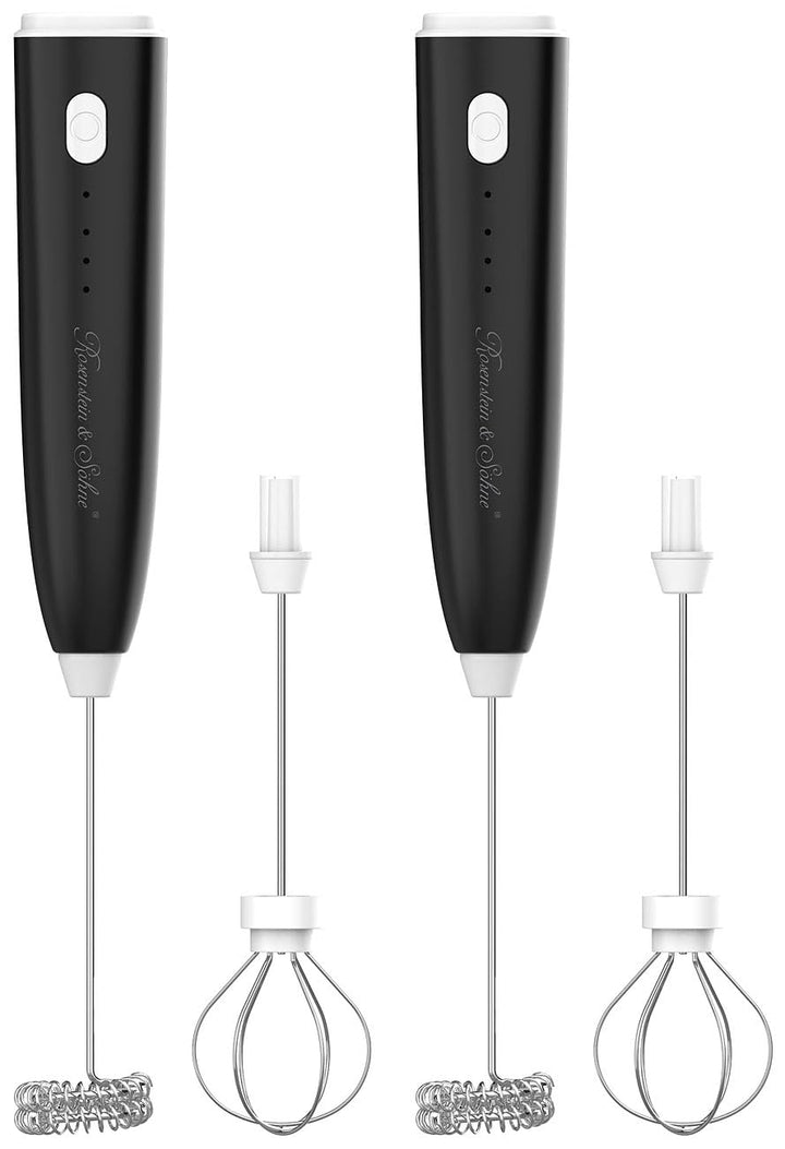Rosenstein & Söhne Milchaufschäumer-Stick: 2er-Set 2in1-Akku-Milchaufschäumer, 800 mAh, 3 Stufen, 2