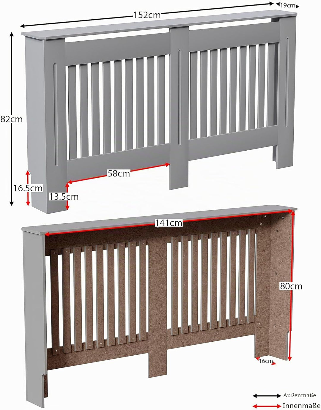 Vida Designs Chelsea-Heizkörperabdeckung, modernes Lamellengrill-Design, grau lackierter MDF-Schrank