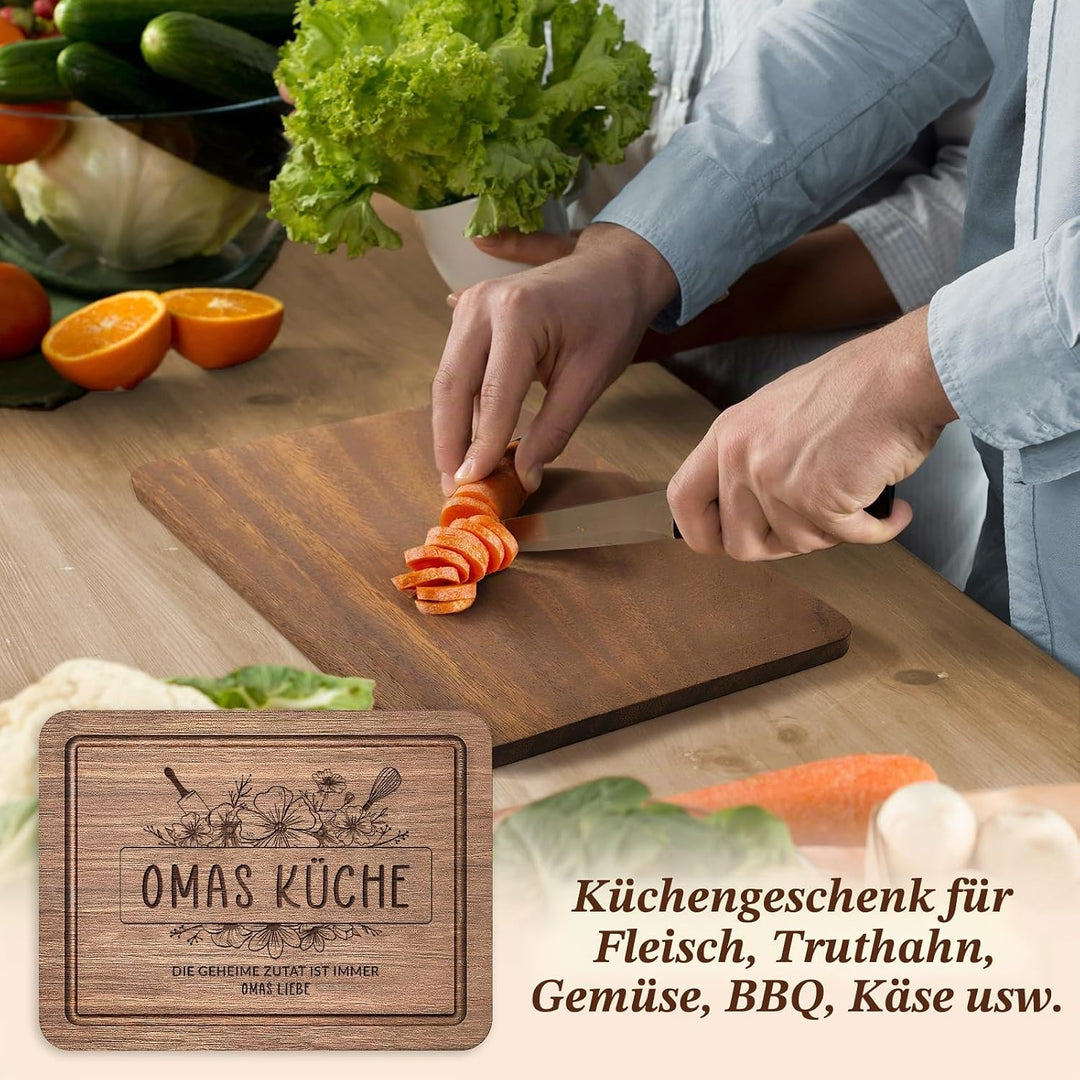 Juratar® Geschenke für Oma, Edles Schneidebrett aus Walnussholz mit Saftrille, Walnussholzbrett als