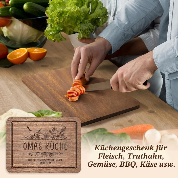 Juratar® Geschenke für Oma, Edles Schneidebrett aus Walnussholz mit Saftrille, Walnussholzbrett als