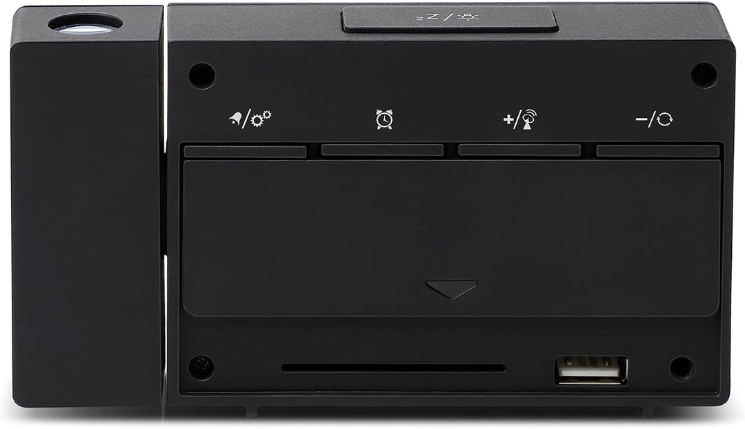Explore Scientific RDP1002 Funkuhr Projektion Uhrzeit Alarm Snooze USB Port X Telefon Aufladen Hinte