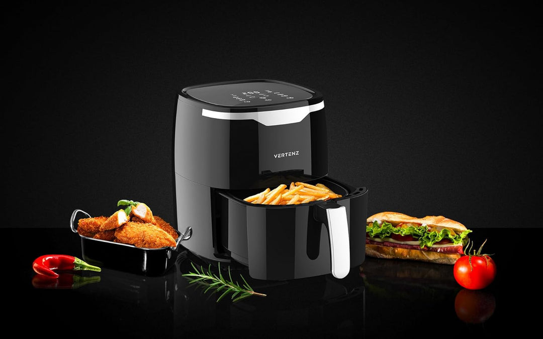 VERTENZ Taste 50 | Kompakte Heissluftfritteuse Airfryer XL 5 Liter Fassungsvermögen | 8 Automatische