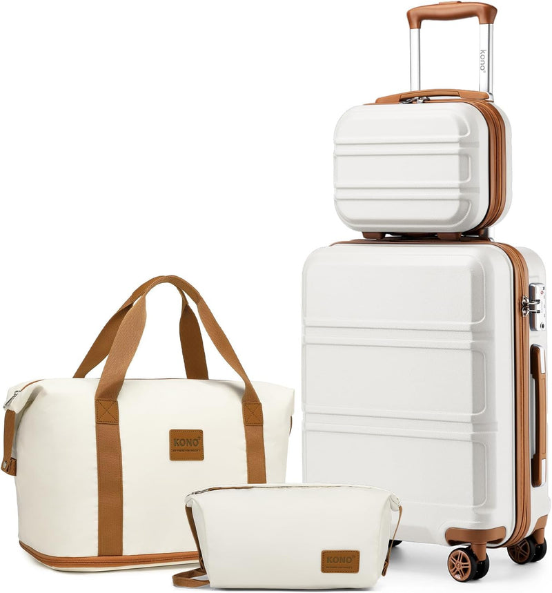 KONO Reisekoffer Set Gepäcksets 4 Teilig Kofferset, 55cm Handgepäck mit Beautycase Kosmetikkoffe mit