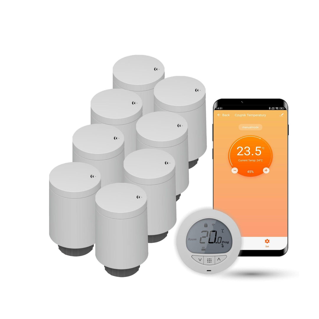 Automat-on Set für Fussbodenheizung mit 8X Smart Heizkörperthermostat und Zigbee Thermostat Fussbode