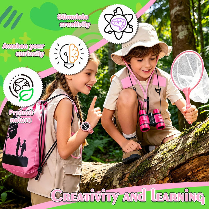 Xerteam Forscherset für Kinder, 11Pcs Safari Kostüm mit Entdeckerhut Weste Fernglas Kinder Schmetter
