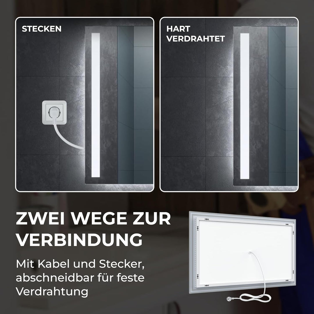 BR Bringer LED Badspiegel - 120x60 cm - Badezimmerspiegel mit Beleuchtung und Anti-Beschlag Funktion
