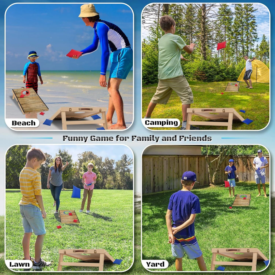 NZQXJXZ Cornhole Spiel Outdoor, 60 x 30 cm Massivholz Premium Corn Hole Boards mit 6 Cornhole Säckch