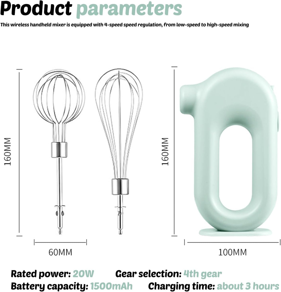Elektrischer Handmixer: Grün Leistungsstarker Handmixer mit 4 Stufen, Kabelloser handmixer mit 2 Ede
