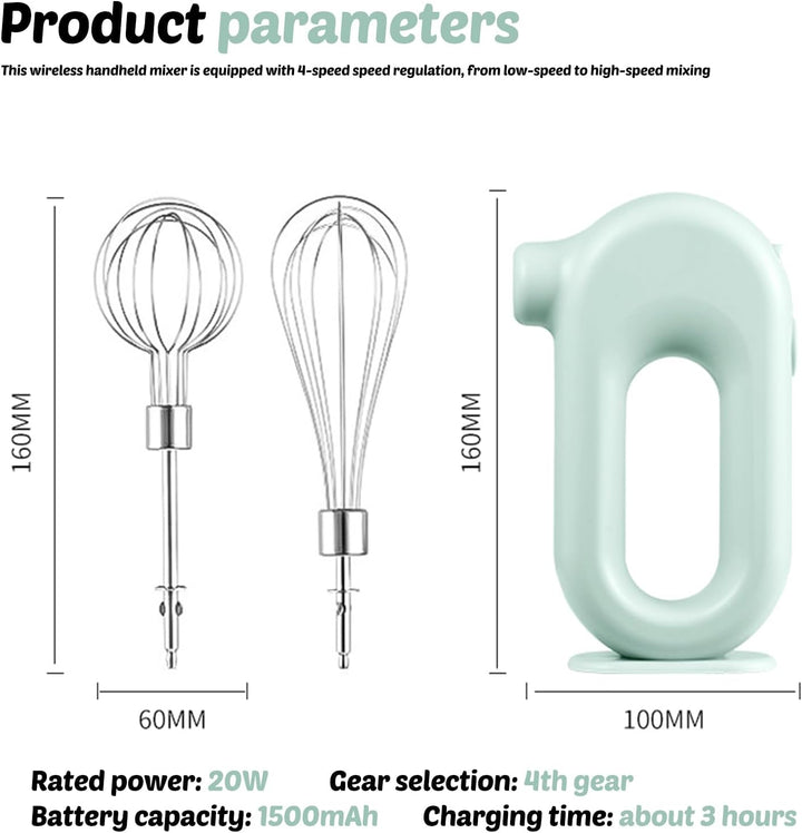 Elektrischer Handmixer: Grün Leistungsstarker Handmixer mit 4 Stufen, Kabelloser handmixer mit 2 Ede