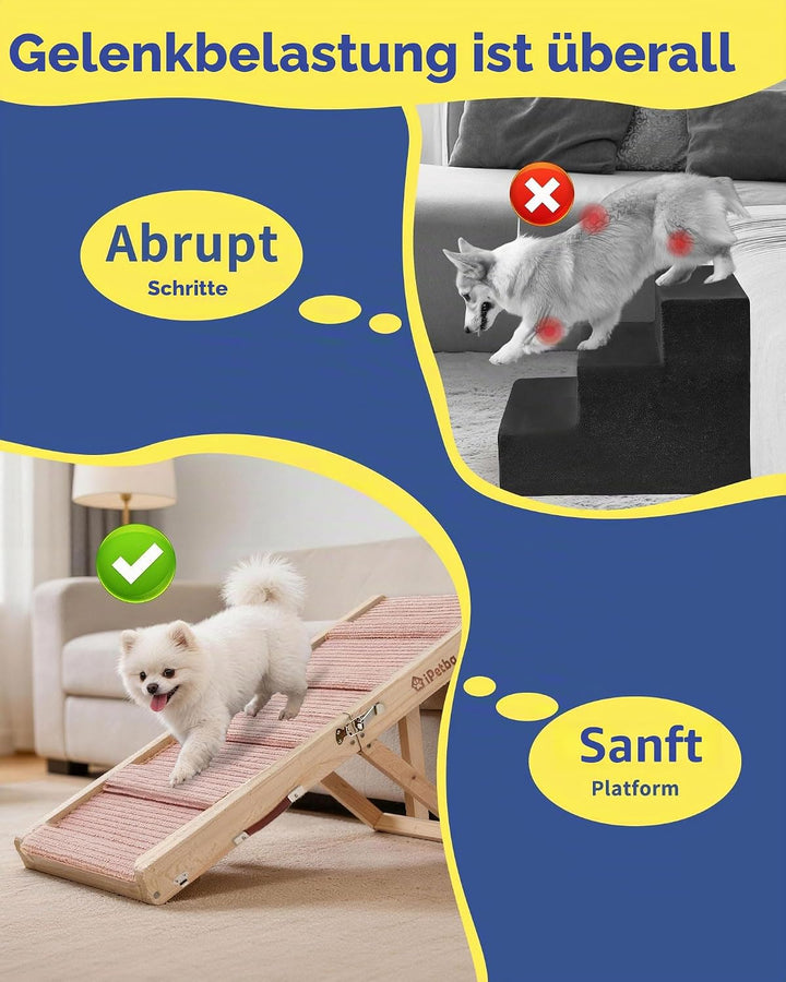 Hunderampe für Sofa und niedrige Möbel, rosa, für kleine Hunde bis 16 kg, höhenverstellbar, klappbar