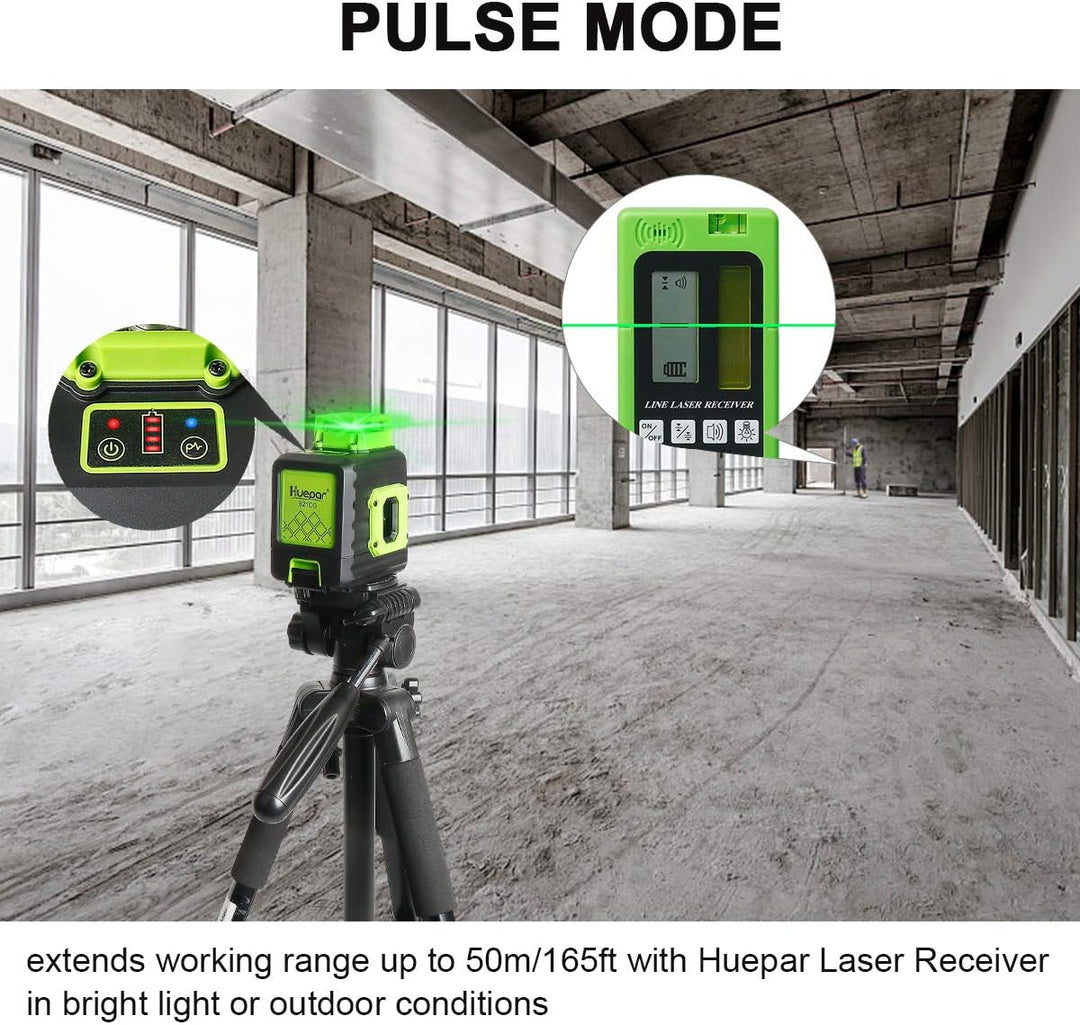 Huepar Kreuzlinienlaser mit Litium-Ionen Batterie, 360° Mehrlinienlaser Grüner Selbstnivellierenden