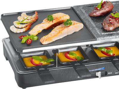 Clatronic RG 3518 Raclette-Grill mit heissem Stein zum Grillen und Überbacken, Wendegussplatte, Tisc