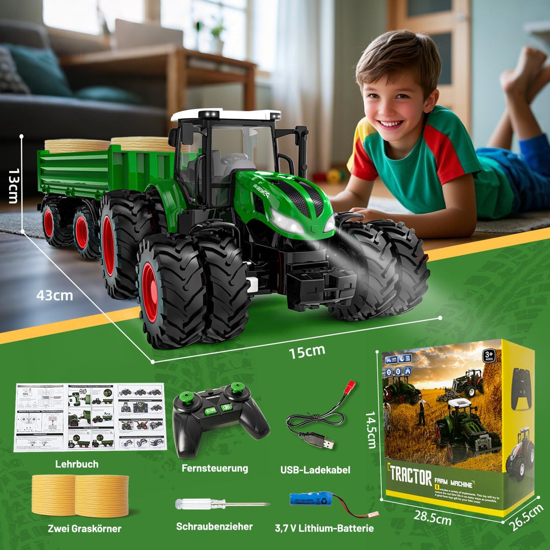 Ferngesteuerter Traktor Ferngesteuert, Traktor Spielzeug ab 2 3 4 5 6 Jahre, Rc Traktor mit Anhänger